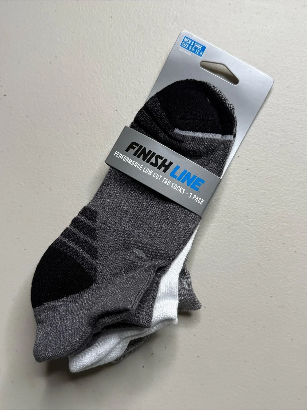 Finish Line Men's Gray, Black & White Performance Low-Cut Sock 3-Pack